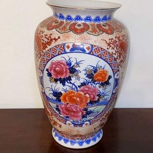 Vintage Oriental Peonies  Urn/Vase 12.5" tall